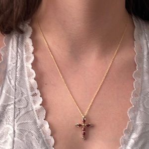 Ruby & Diamond Cross Pendant Necklace